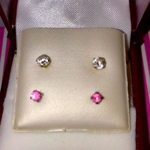 GOLD and SILVER baby earrings one pair is gold 1/10CT another and silver